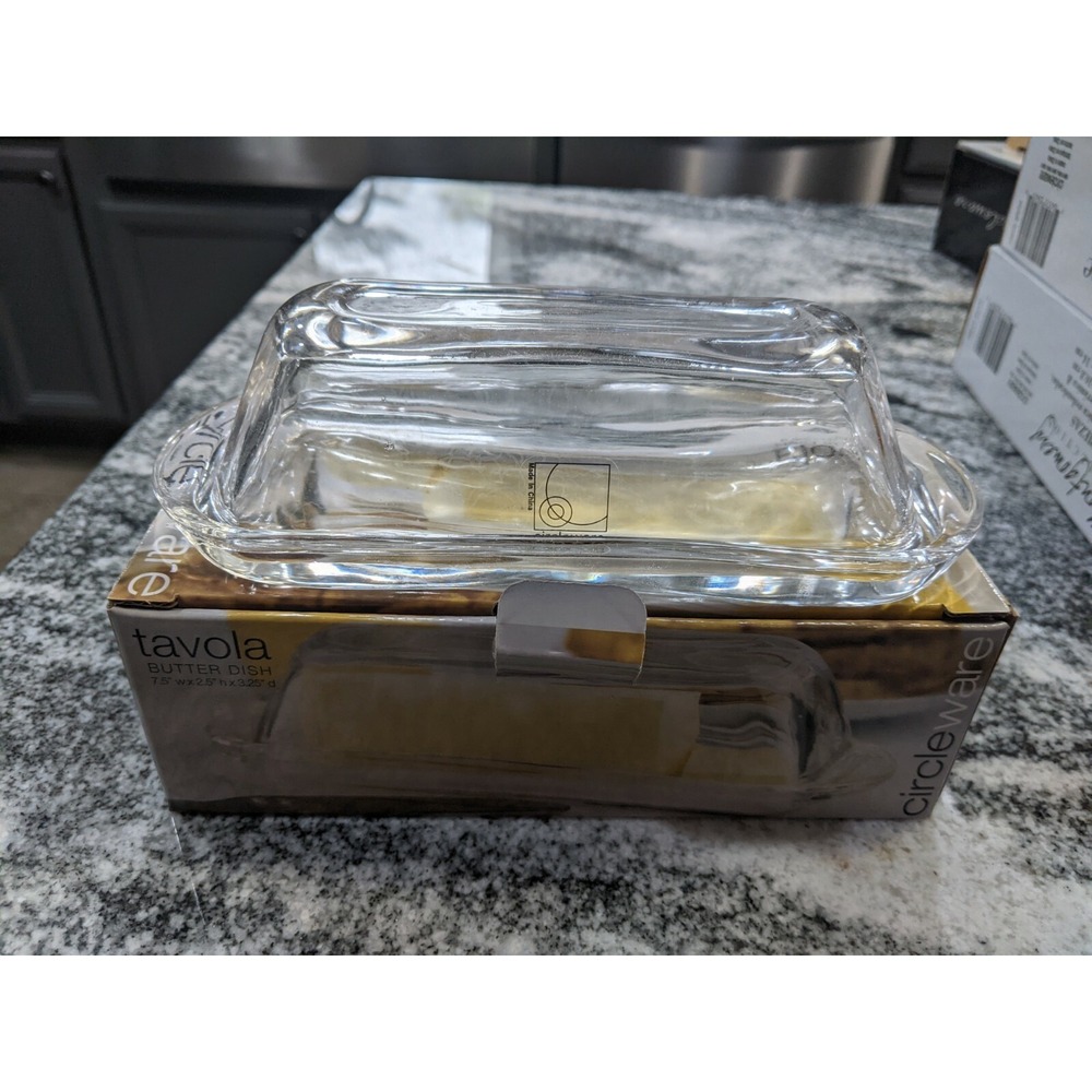 Tavola Circle Wear Clear Glass Butter Dish New In Box